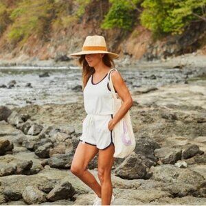 Faherty Cabana Terry Romper in Oyster Multi NWOT Womens Sz M